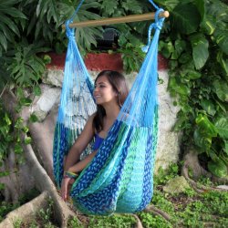 Mexikansk h&auml;ngmattsstol - Bl&aring;, Turkos, Gr&ouml;n i N&auml;t